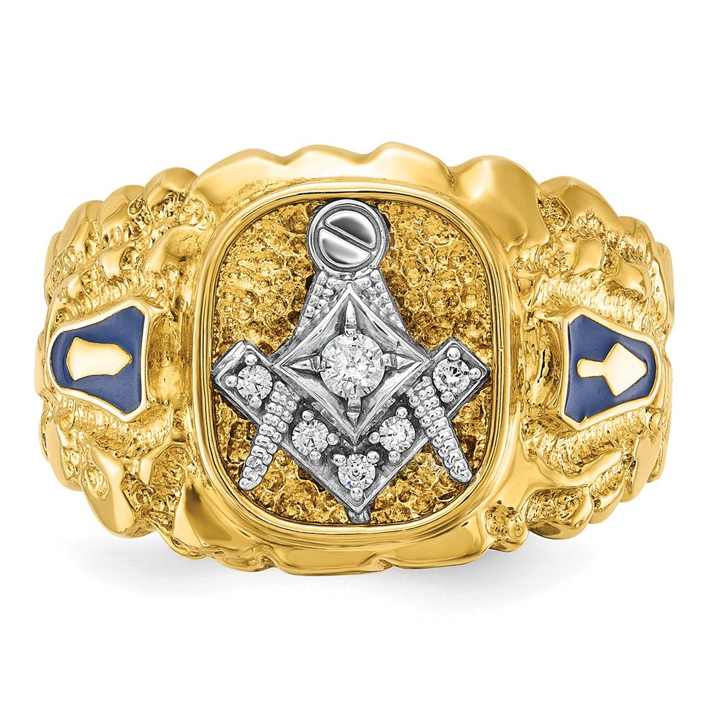 IBGoodman 14k Two-tone Men's Polished and Nugget Textured Diamond Blue Lodge Master Masonic Ring-B56456-4YWAA