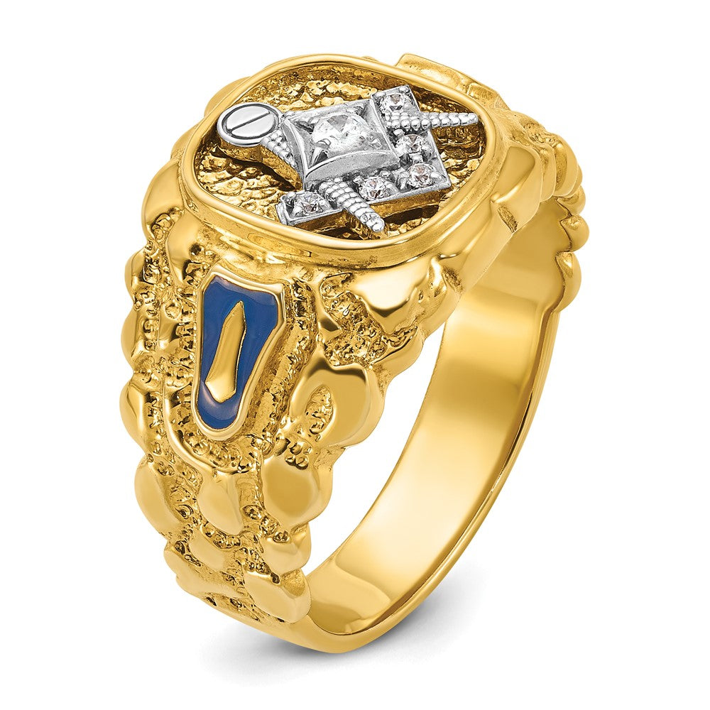 IBGoodman 14k Two-tone Men's Polished and Nugget Textured Diamond Blue Lodge Master Masonic Ring-B56456-4YWAA