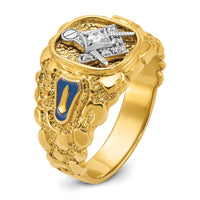 IBGoodman 14k Two-tone Men's Polished and Nugget Textured Diamond Blue Lodge Master Masonic Ring-B56456-4YWAA