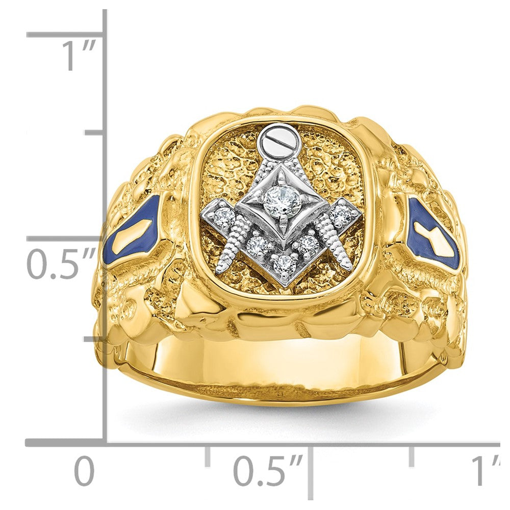 IBGoodman 14k Two-tone Men's Polished and Nugget Textured Diamond Blue Lodge Master Masonic Ring-B56456-4YWAA