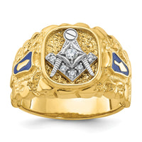 IBGoodman 14k Two-tone Men's Polished and Nugget Textured Diamond Blue Lodge Master Masonic Ring-B56456-4YWAA