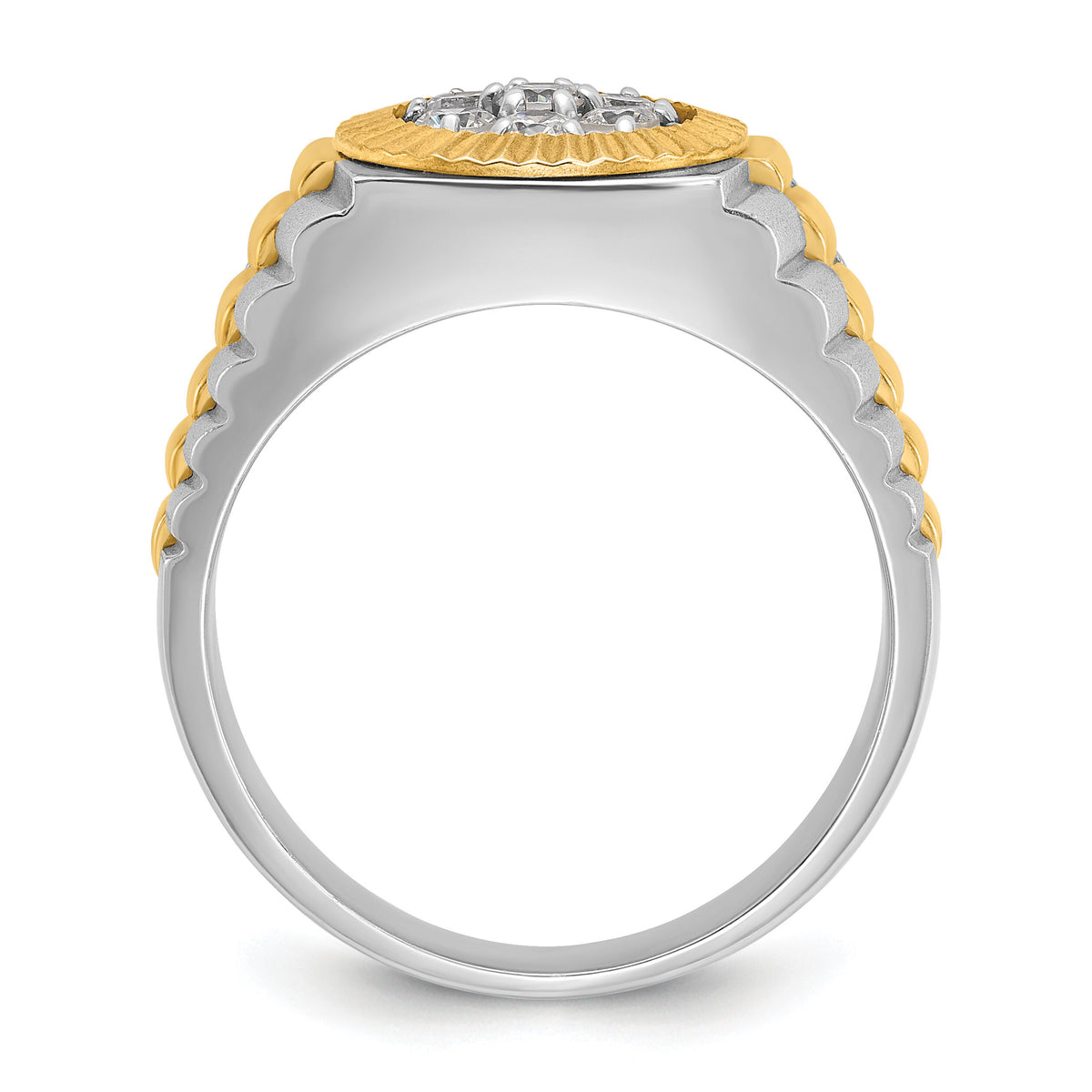 14ktt IBGoodman Men's Polished Satin & Textured Diamond Cluster Ring-B56512
