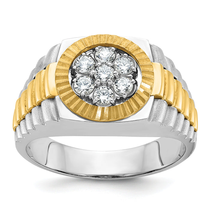 14ktt IBGoodman Men's Polished Satin & Textured Diamond Cluster Ring-B56512