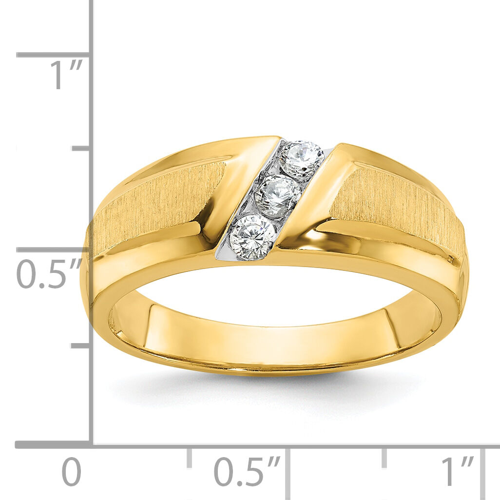 14k IBGoodman Men's Polished and Satin 3-Stone Diamond Ring-B56699