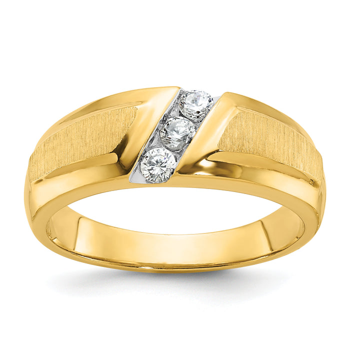 14k IBGoodman Men's Polished and Satin 3-Stone Diamond Ring-B56699