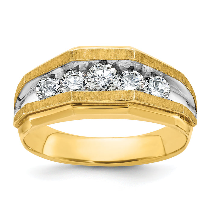 14k w/ White RH IBGoodman Men's Polished/Satin 5-Stone Diamond Ring-B56716