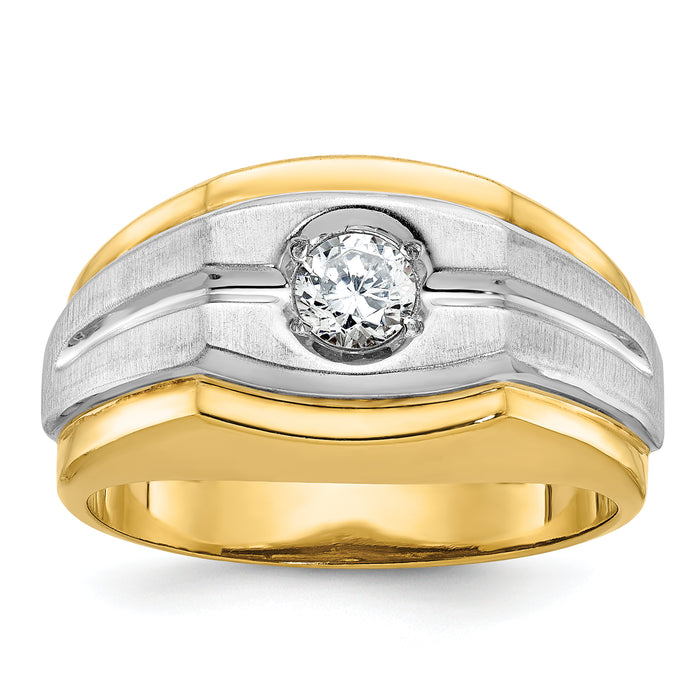 14k Two-tone IBGoodman Men's Polished and Satin Diamond Complete Ring-B56770-4YWAA