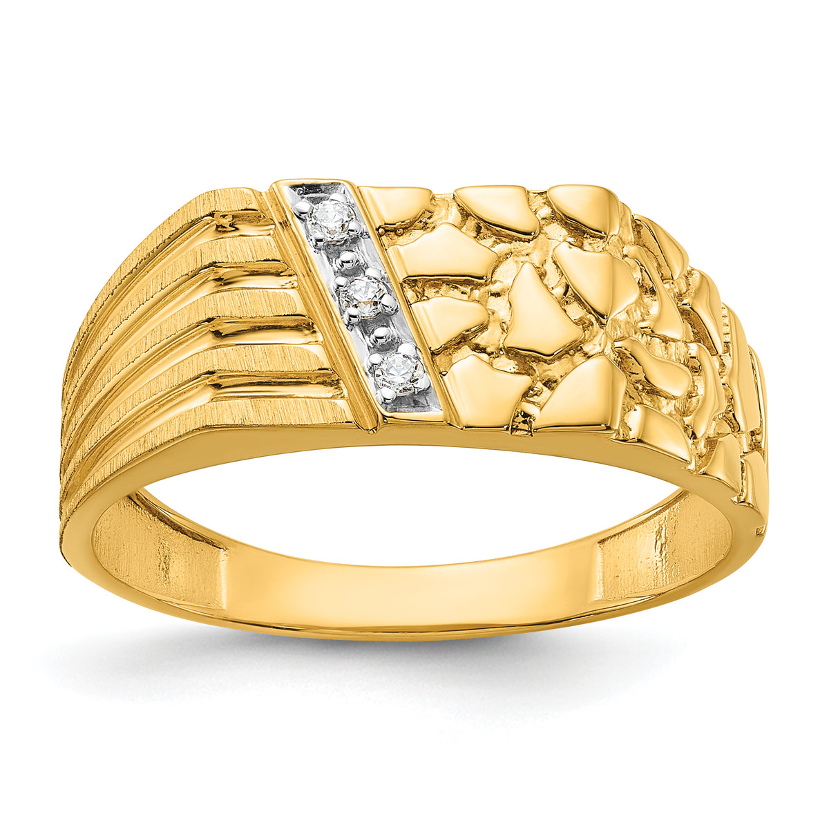 14k .02 ct Lab Grown Diamond VS/SI+ G+ Textured Men's Nugget Ring-B56785-4YLG