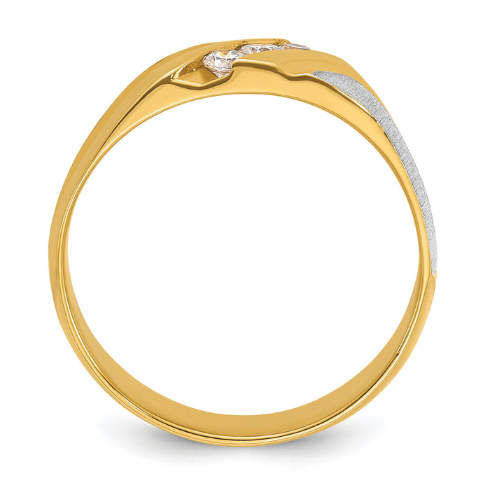 14ktt IBGoodman Men's Polished Satin & Grooved 3-Stone Diamond Ring-B56863