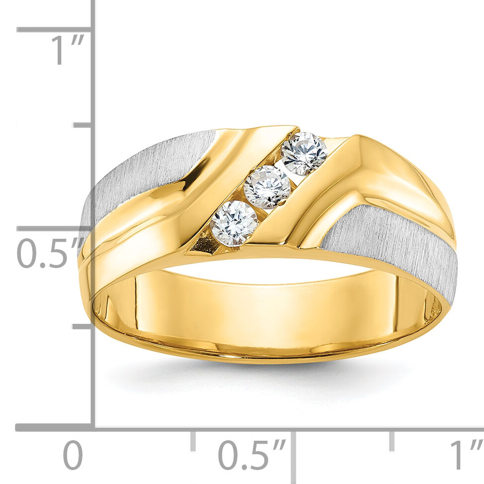14ktt IBGoodman Men's Polished Satin & Grooved 3-Stone Diamond Ring-B56863