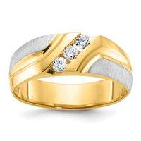 14ktt IBGoodman Men's Polished Satin & Grooved 3-Stone Diamond Ring-B56863