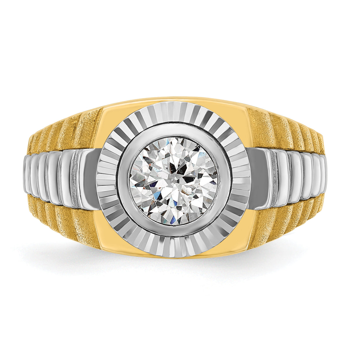 14k Two Tone 1 ct Lab Grown Diamond VS/SI+ G+ Complete Men's Ring-B56871