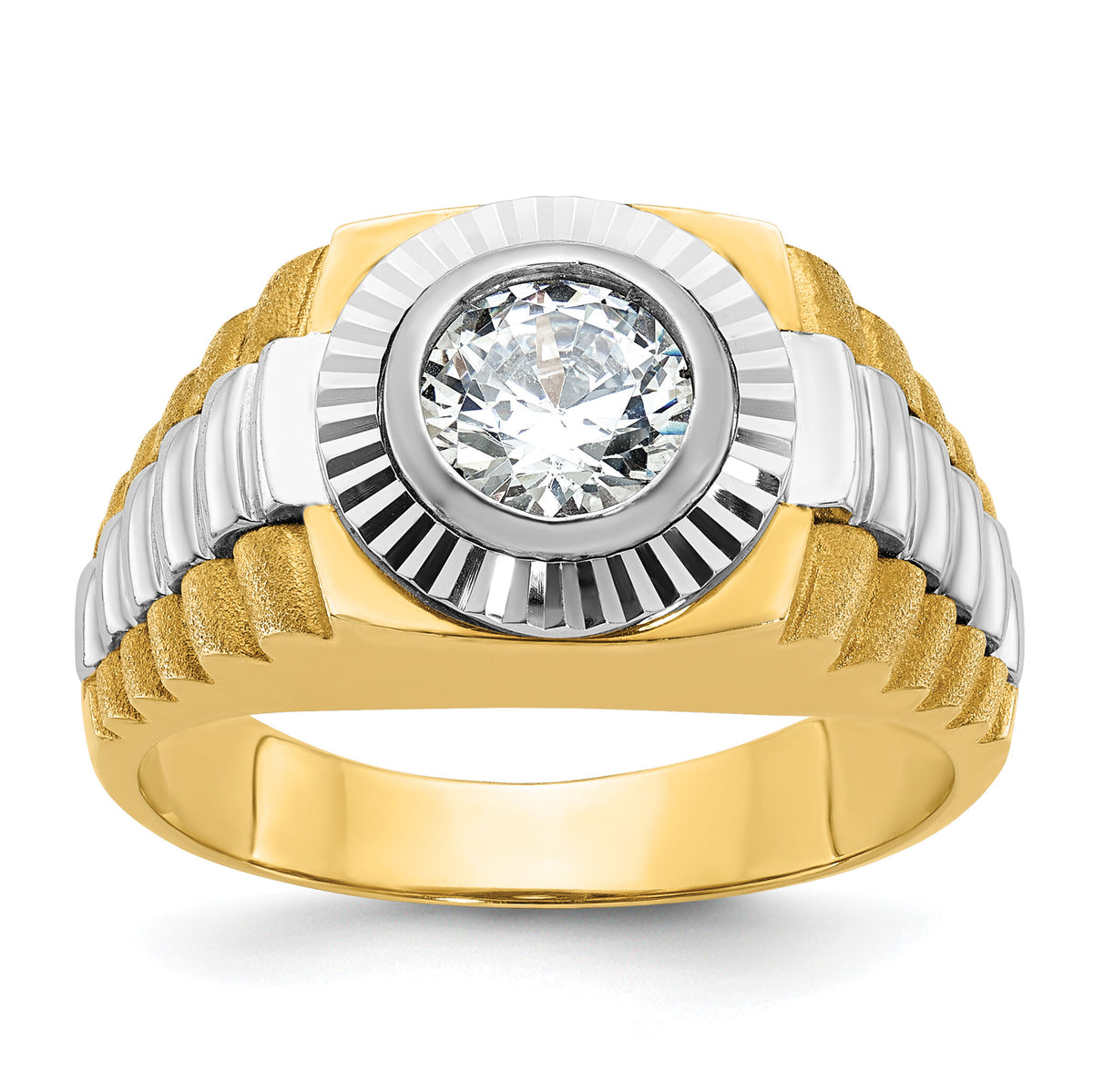14k Two Tone 1 ct Lab Grown Diamond VS/SI+ G+ Complete Men's Ring-B56871