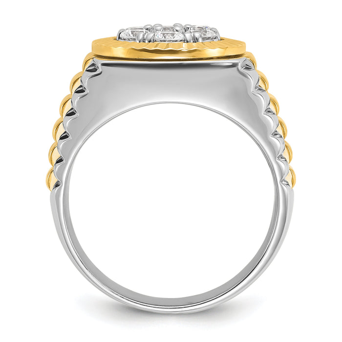 14ktt IBGoodman Men's Polished & Textured AA Diamond Cluster Ring-B56873