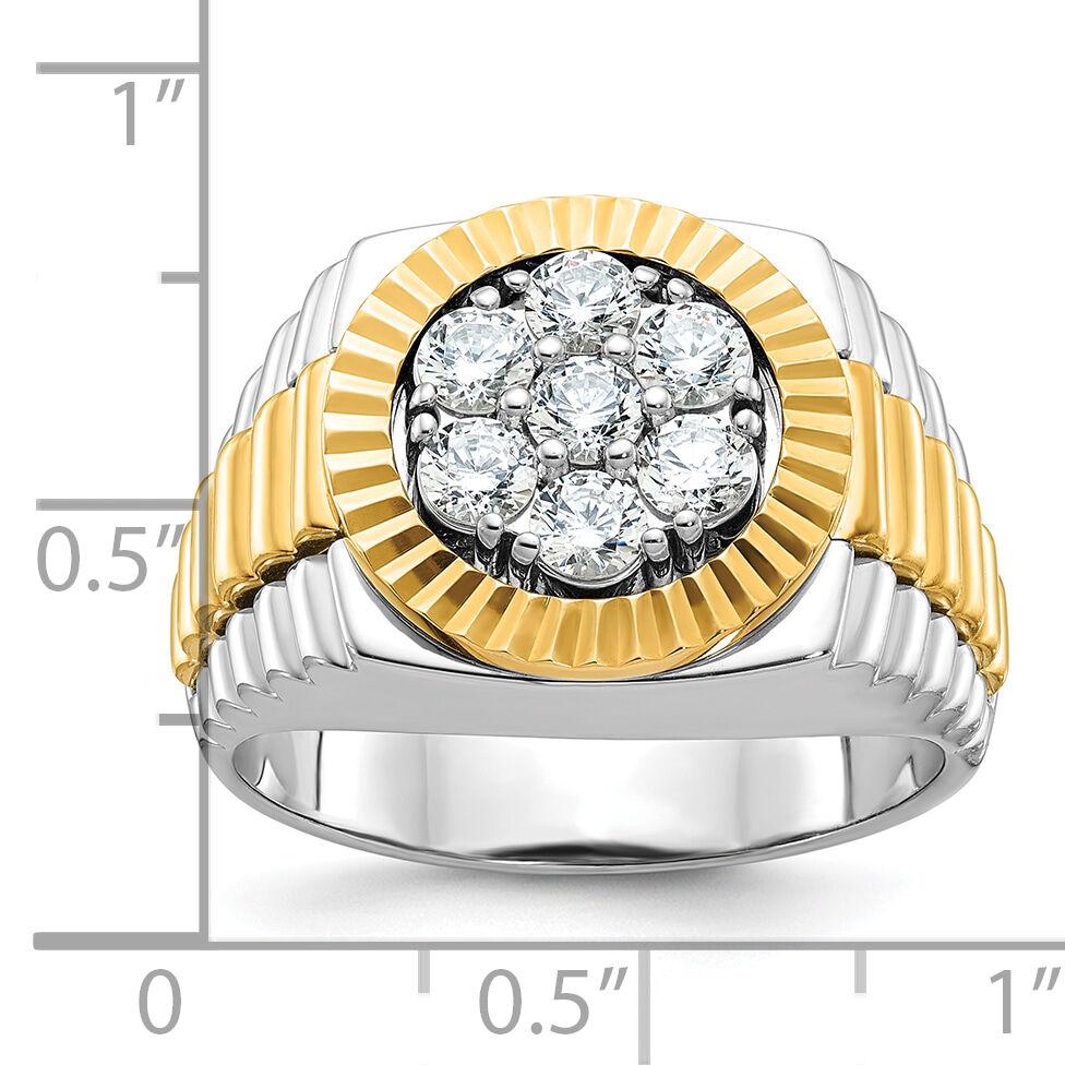 14ktt IBGoodman Men's Polished & Textured AA Diamond Cluster Ring-B56873