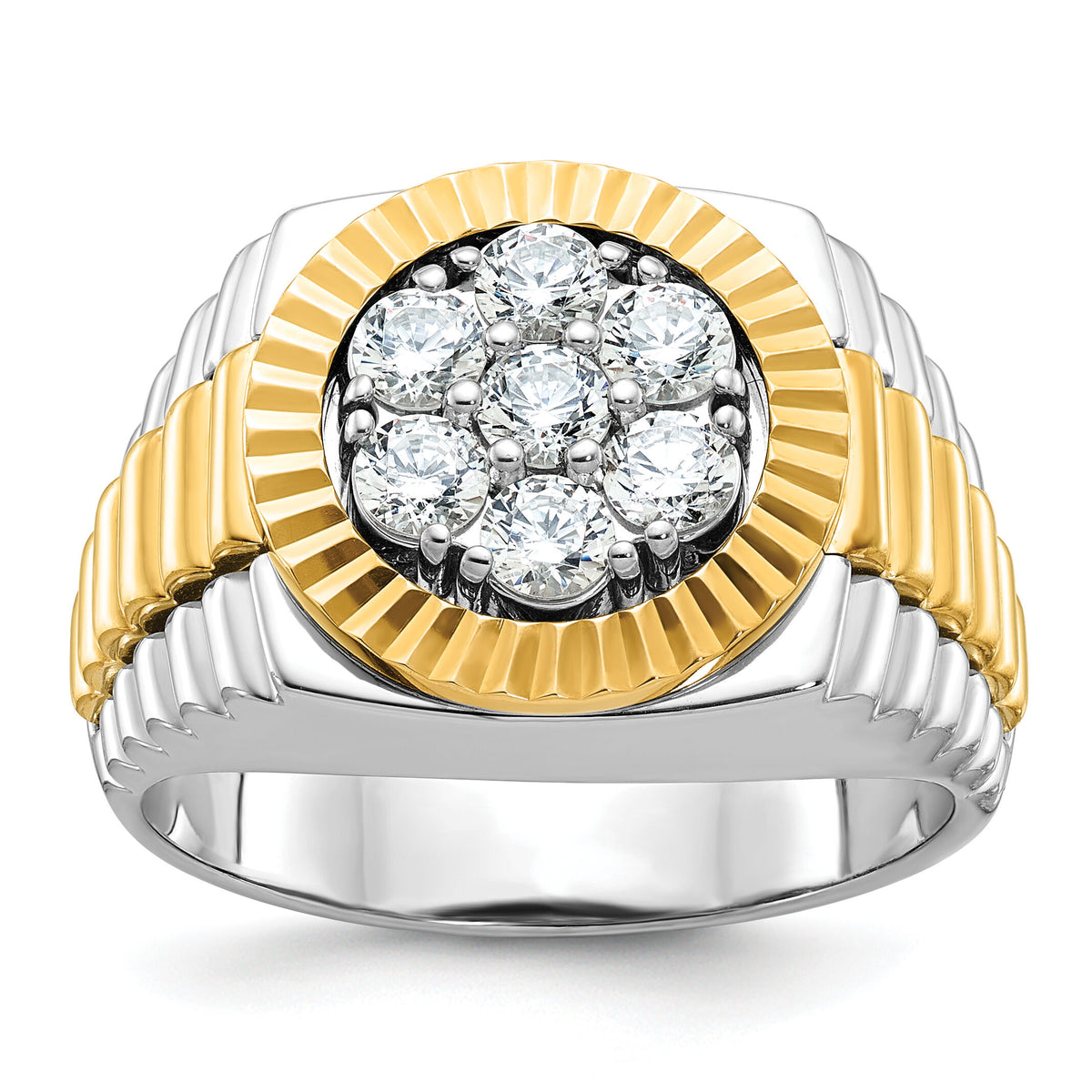 14ktt IBGoodman Men's Polished & Textured AA Diamond Cluster Ring-B56873