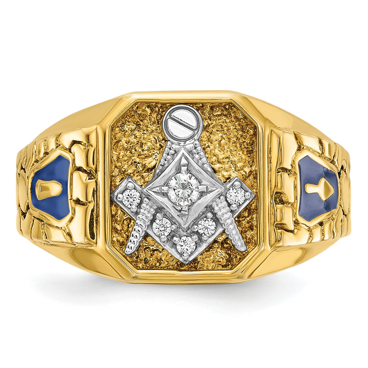 10ktt IBGoodman Men's Textured Blue Lodge Masonic Ring Mounting-B56876