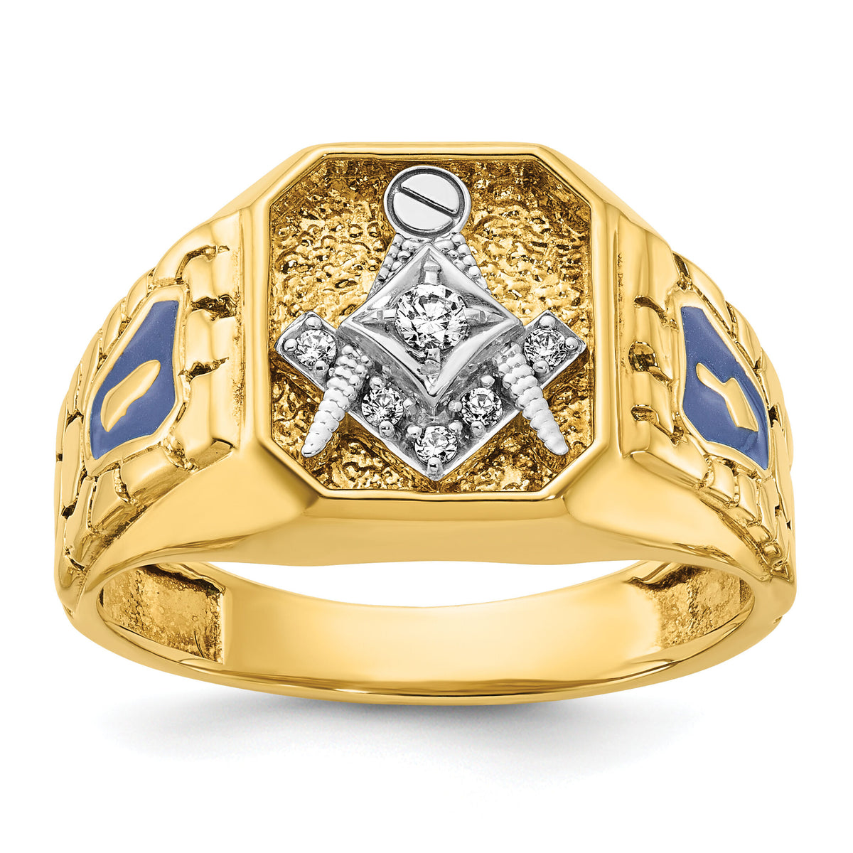 10ktt IBGoodman Men's Textured Blue Lodge Masonic Ring Mounting-B56876