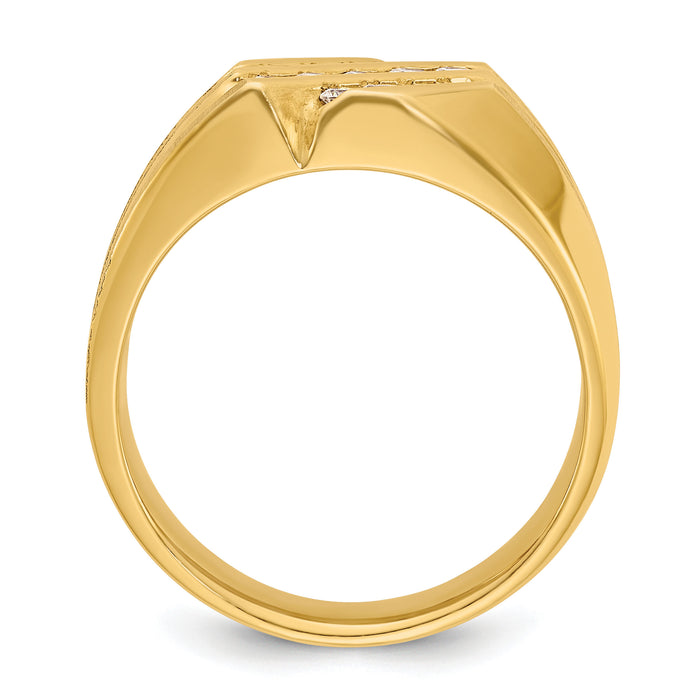 14k IBGoodman Men's Polished Satin and Grooved Diamond Ring-B56932