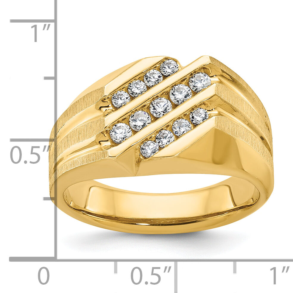 14k IBGoodman Men's Polished Satin and Grooved Diamond Ring-B56932