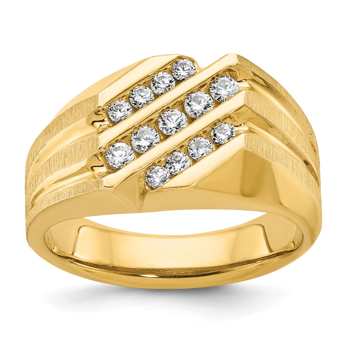 14k IBGoodman Men's Polished Satin and Grooved Diamond Ring-B56932