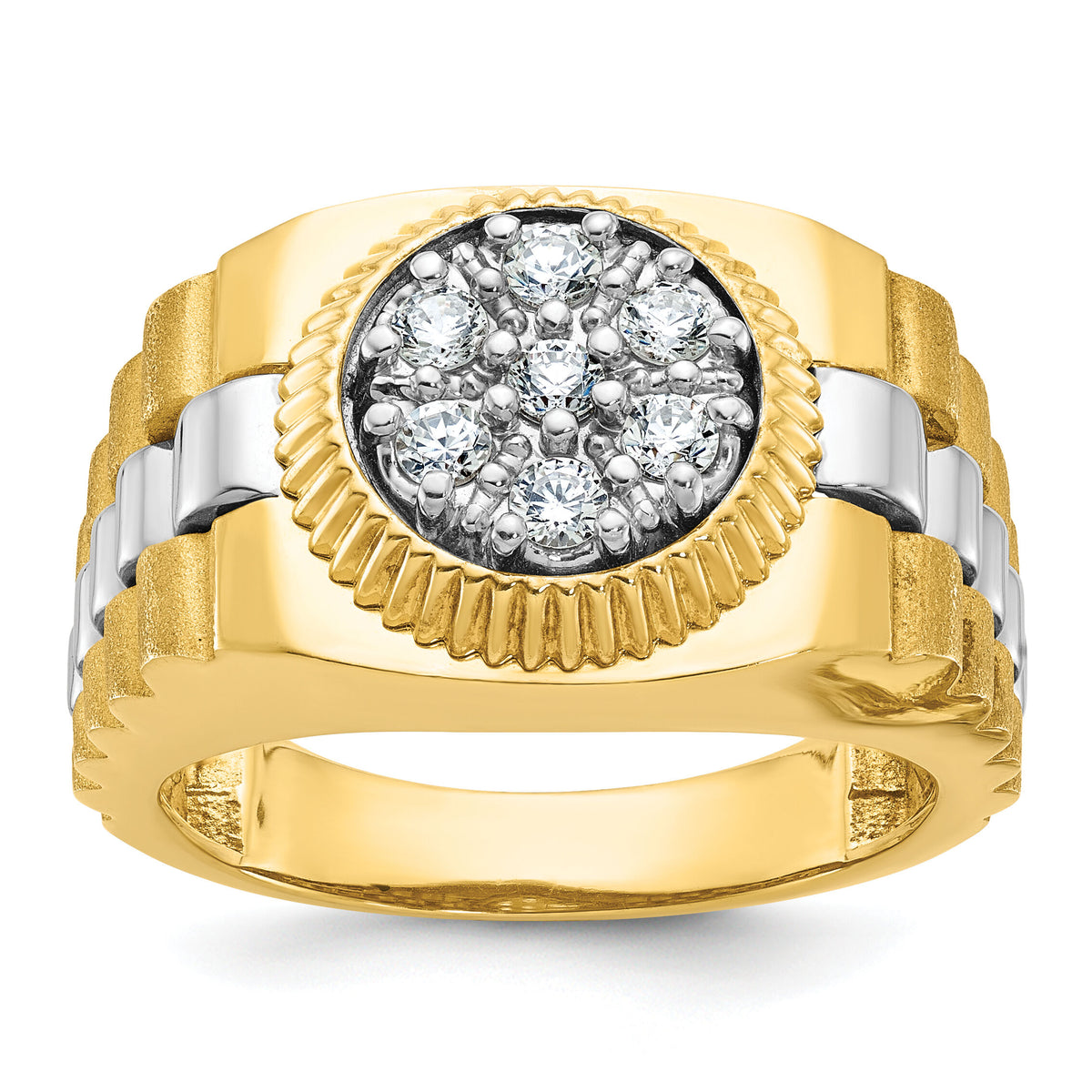 10k Two-tone IBGoodman Men's Polished Satin Textured Cluster Ring Mtg-B56948