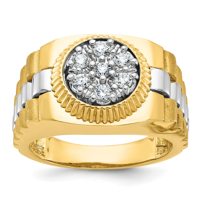 10k Two-tone IBGoodman Men's Polished Satin Textured Cluster Ring Mtg-B56948