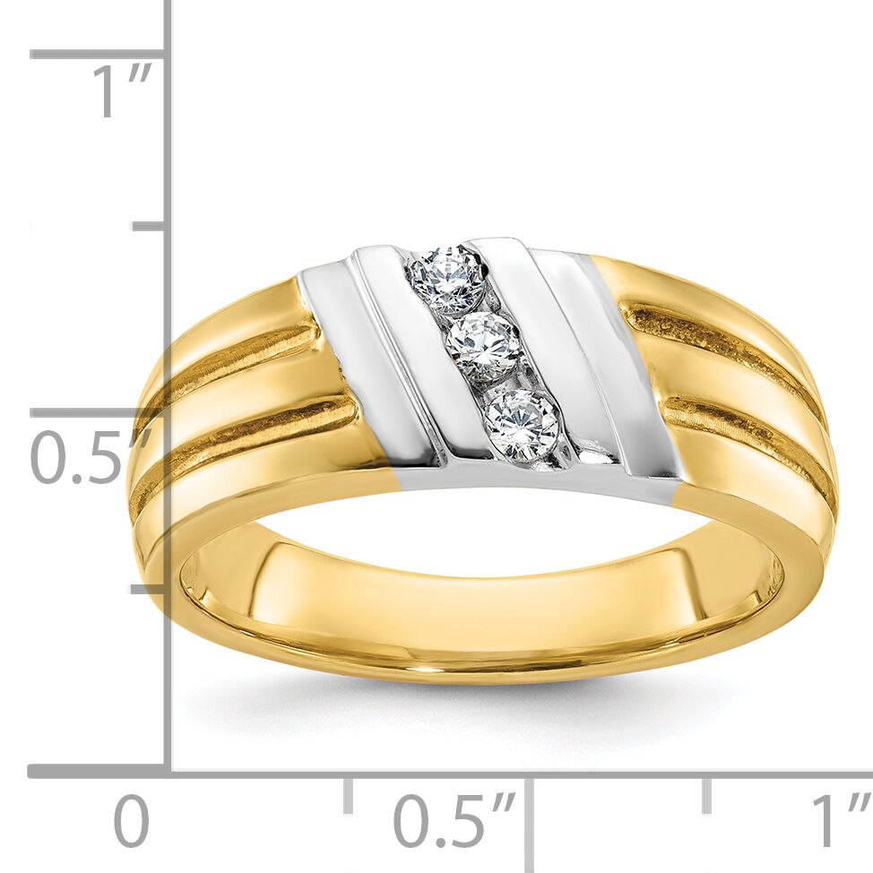 10ktt IBGoodman Men's Polished and Grooved 3-Stone Diamond Ring-B56992