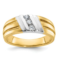 10ktt IBGoodman Men's Polished and Grooved 3-Stone Diamond Ring-B56992