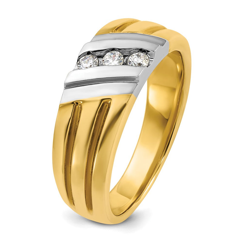 IBGoodman 14k Two-tone Men's Polished and Grooved 3-Stone 1/5 Carat AA Quality Diamond Ring-B56992-4YWAA