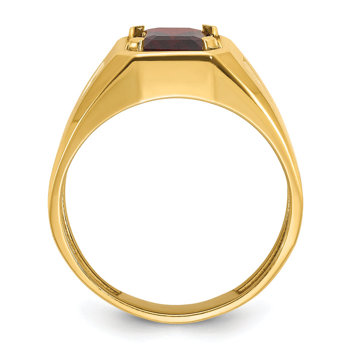 14k IBGoodman Men's Polished and Satin Garnet and Diamond Complete Ring-B57492