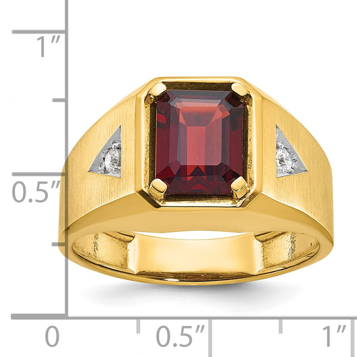 14k IBGoodman Men's Polished and Satin Garnet and 1/15 carat Diamond Complete Ring-B57492-4YGA/AA