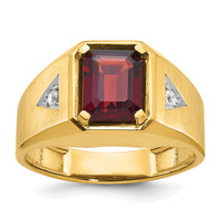 14k IBGoodman Men's Polished and Satin Garnet and Diamond Complete Ring-B57492