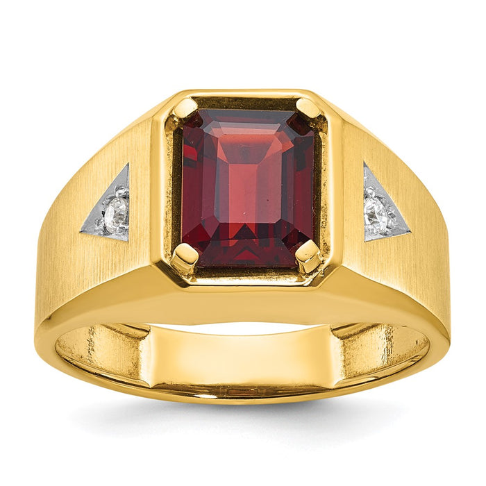 14k IBGoodman Men's Polished and Satin Garnet and 1/15 carat Diamond Complete Ring-B57492-4YGA/AA