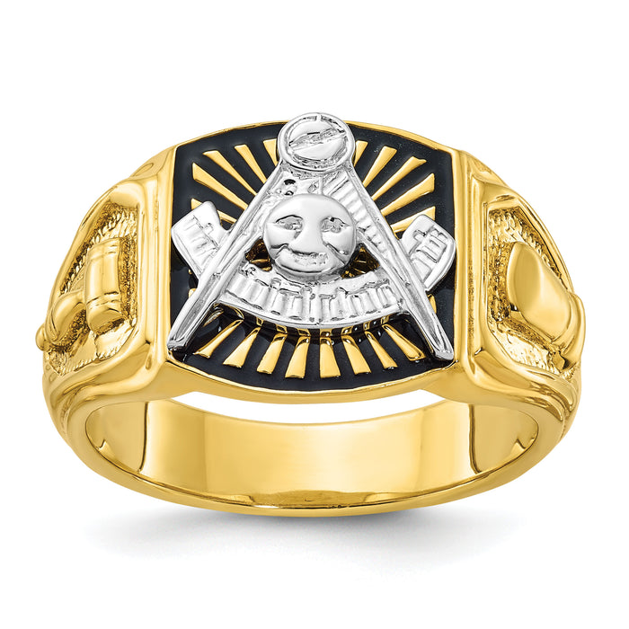 10ktt IBGoodman Men's Textured/Black Enamel Past Master Masonic Ring-B57632