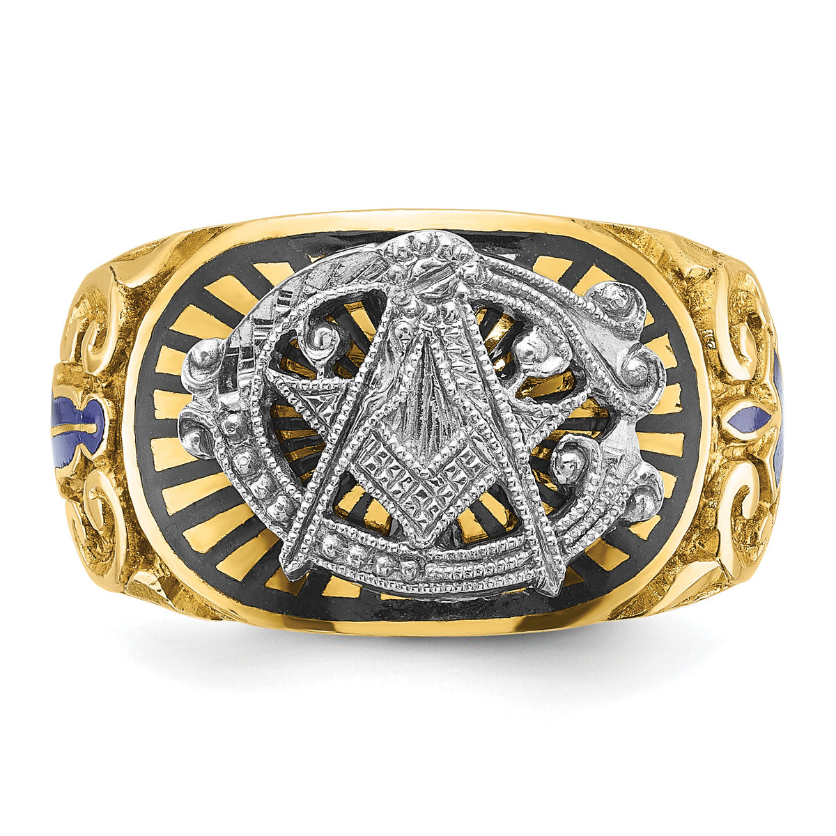 10ktt IBGoodman Men's Textured & Enameled Masonic Blue Lodge Ring-B57660