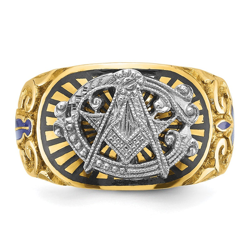 IBGoodman 14k Two-tone Men's Polished and Textured with Multi-color Enamel Blue Lodge Master Masonic Ring-B57660-4YW