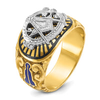 IBGoodman 14k Two-tone Men's Polished and Textured with Multi-color Enamel Blue Lodge Master Masonic Ring-B57660-4YW