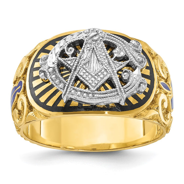 IBGoodman 14k Two-tone Men's Polished and Textured with Multi-color Enamel Blue Lodge Master Masonic Ring-B57660-4YW