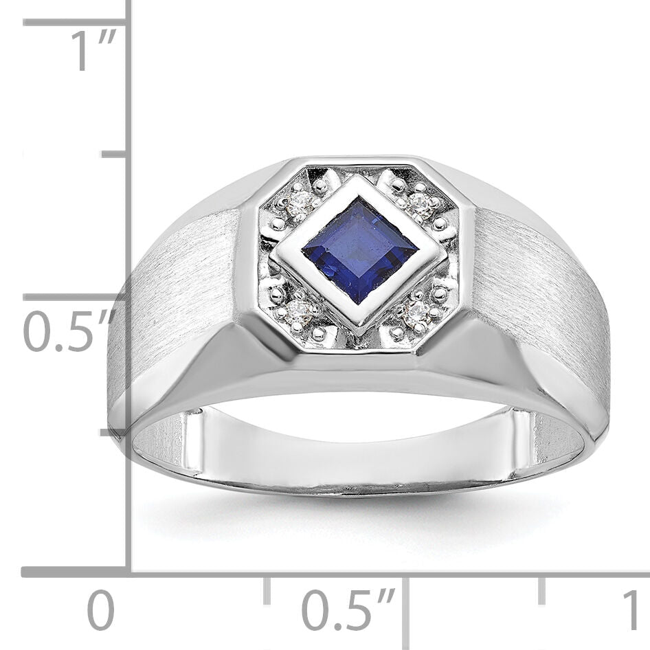 14k White Gold IBGoodman Men's Cr.Sapphire and Diamond Satin Complete Ring-B57674
