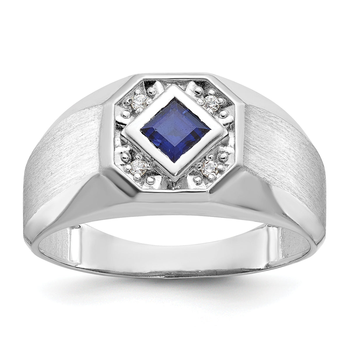 14k White Gold IBGoodman Men's Cr.Sapphire and Diamond Satin Complete Ring-B57674