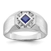 14k White Gold IBGoodman Men's Cr.Sapphire and Diamond Satin Complete Ring-B57674