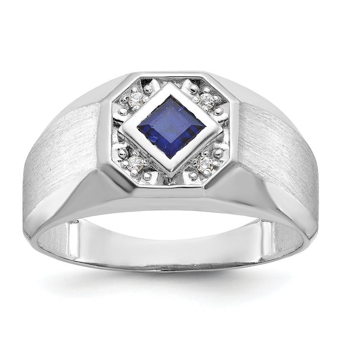 14k White Gold IBGoodman Men's Cr.Sapphire and Diamond Satin Complete Ring-B57674