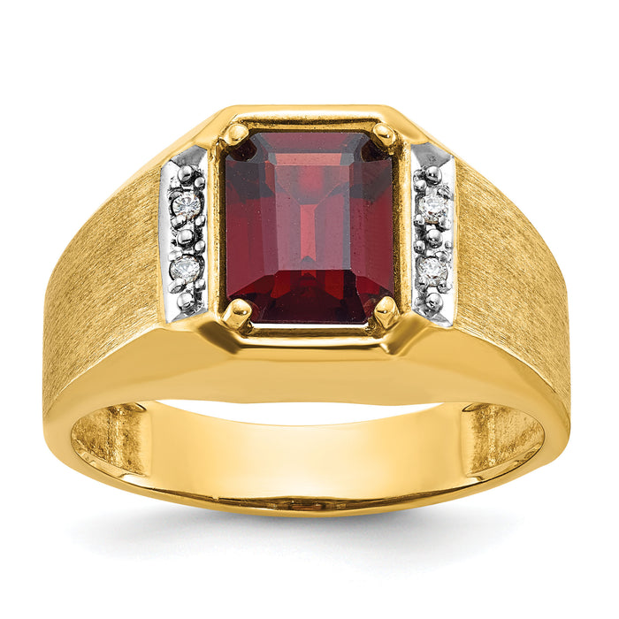 14k IBGoodman Men's Polished and Satin Cr. Ruby and Diamond Complete Ring-B57676