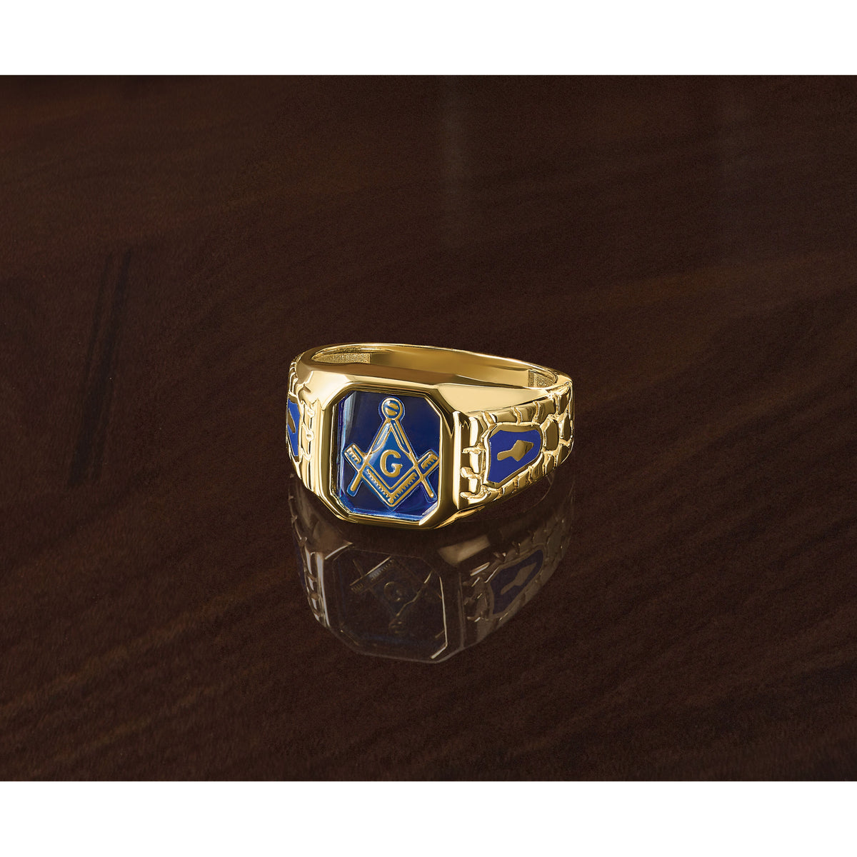 10k IBGoodman Men's Textured Blue Lodge Masonic Ring Mounting-B57699