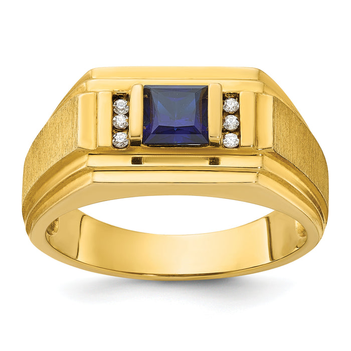 10k IBGoodman Men's Cr.Sapphire and Diamond Satin Complete Ring-B57716