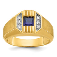 14k IBGoodman Men's Cr.Sapphire and Diamond Satin Complete Ring-B57720