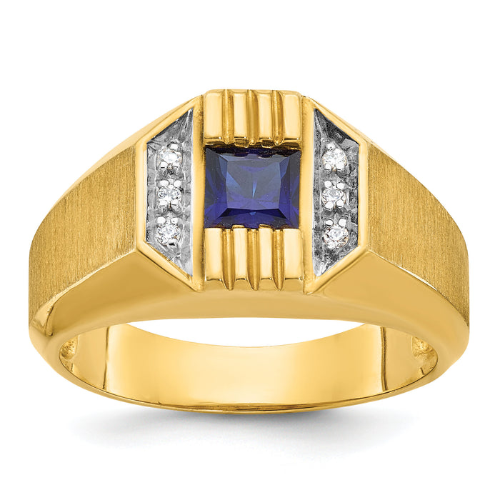 14k IBGoodman Men's Cr.Sapphire and Diamond Satin Complete Ring-B57720