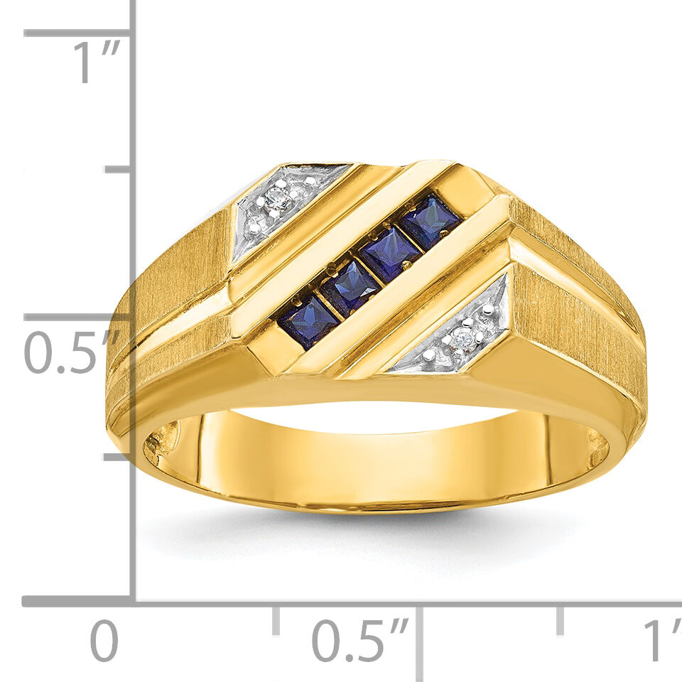 14k IBGoodman Men's Cr.Sapphire and Diamond Satin Complete Ring-B57722