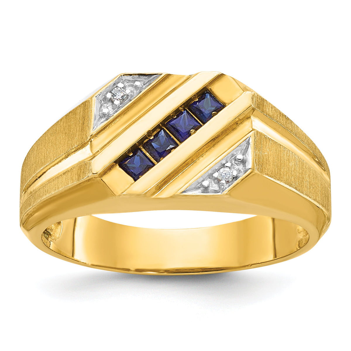 14k IBGoodman Men's Cr.Sapphire and Diamond Satin Complete Ring-B57722